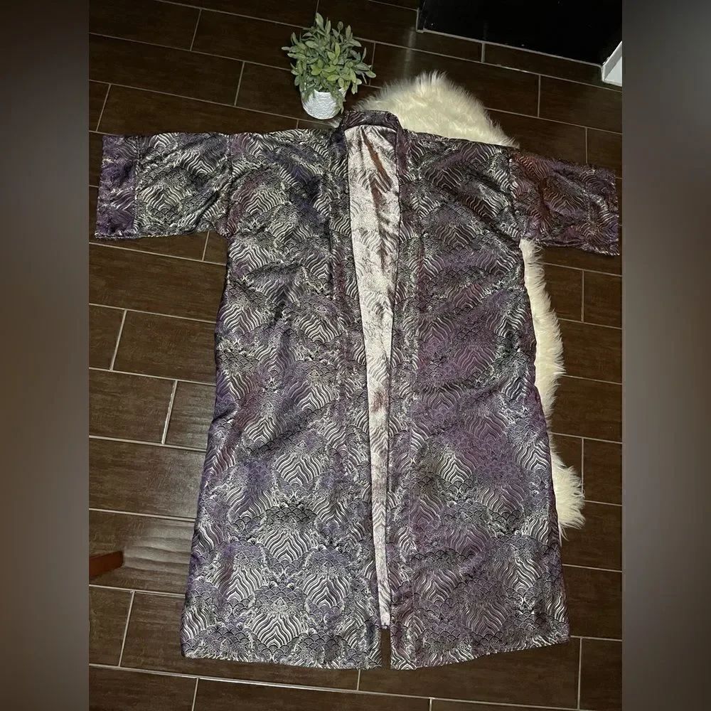 Purple and Gold open front long length Kimono L/XL